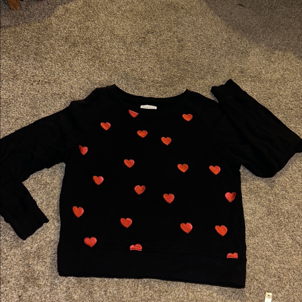 Black Sweatshirt with Red Heart Accents